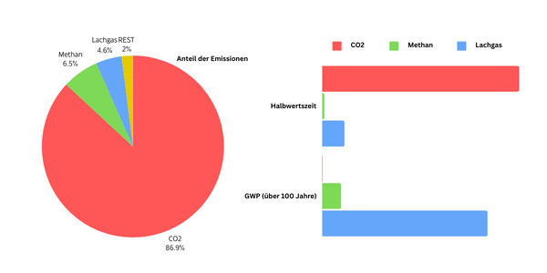 Anteil der Emissionen aufgeschlüsselt nach Treibhausgasen